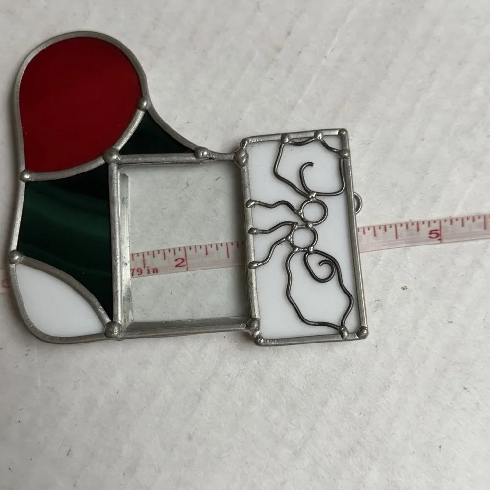 Stained Glass Suncatcher Ornament Christmas Stocking Window Photo Frame 4‎ In